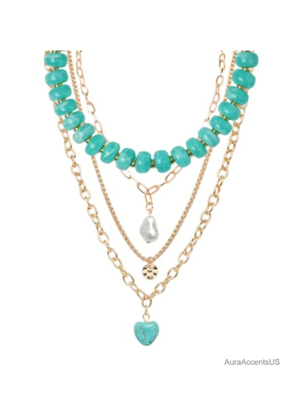 Layered Chunky Beaded Necklace Set Resin Gold-Tone